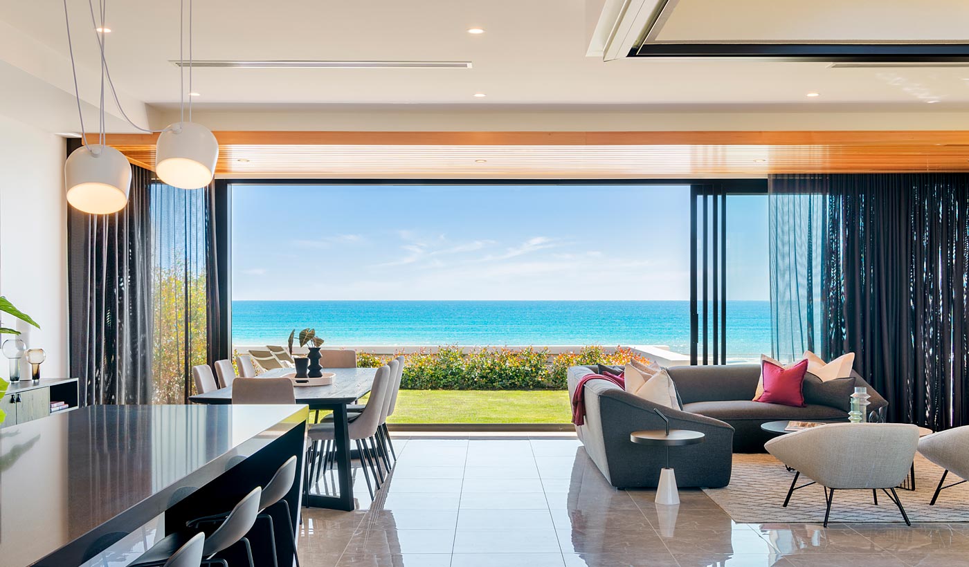 Image: Fort Largs beach view through living area