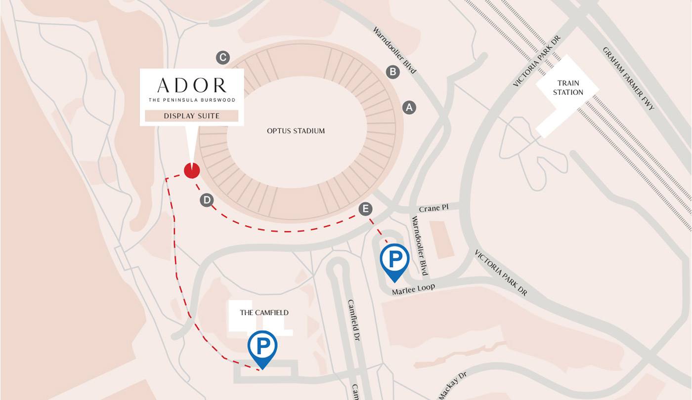 Image: Ador - The Peninsula Burswood display suite map